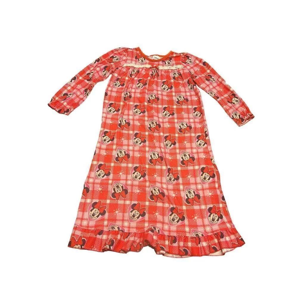 Minnie Mouse Girl's Plaid Hearts and Snowflakes Flannel Granny Nightgown 5T vtg
